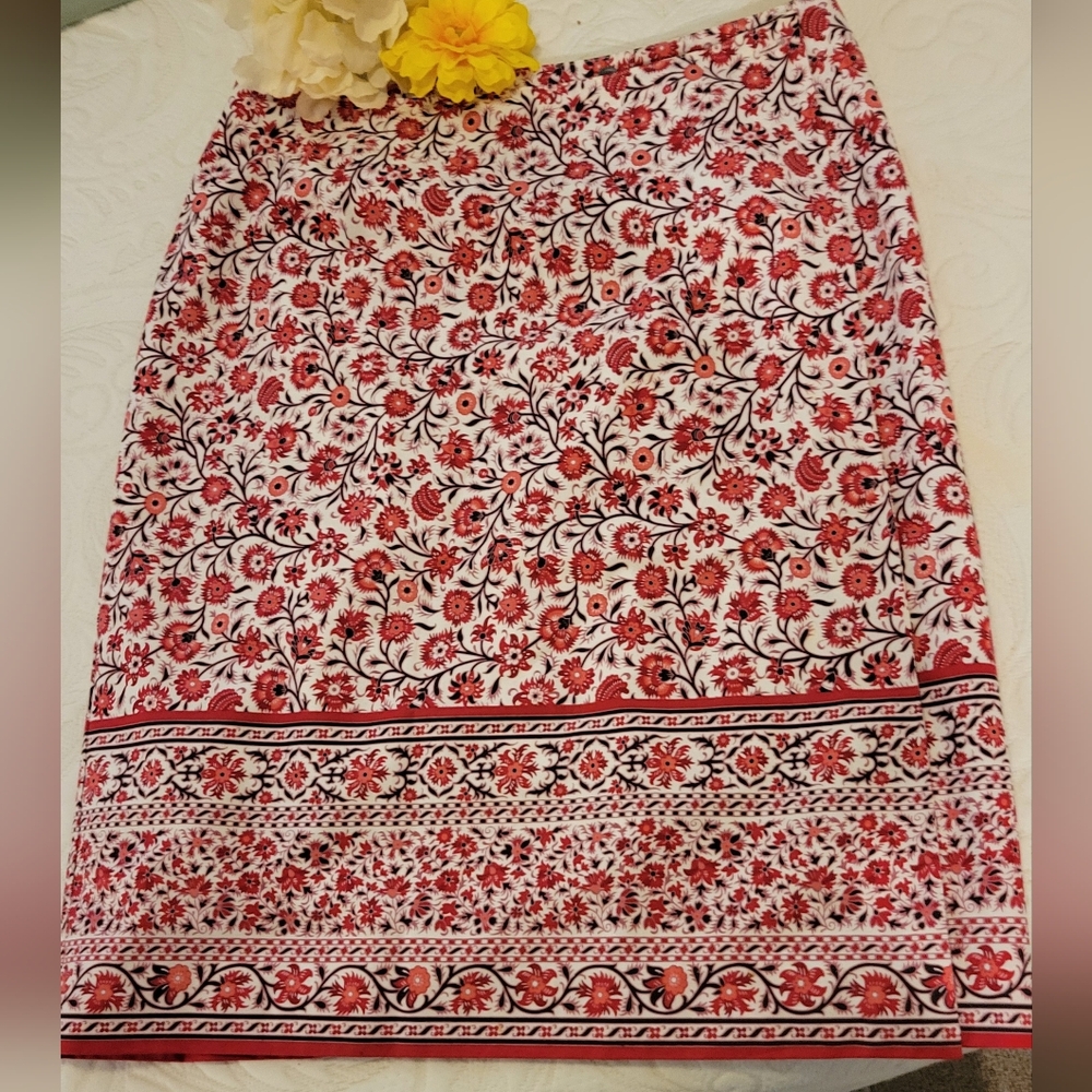 Lovely wrap, Boho skirt Charter Club sz 12 red white cotton
